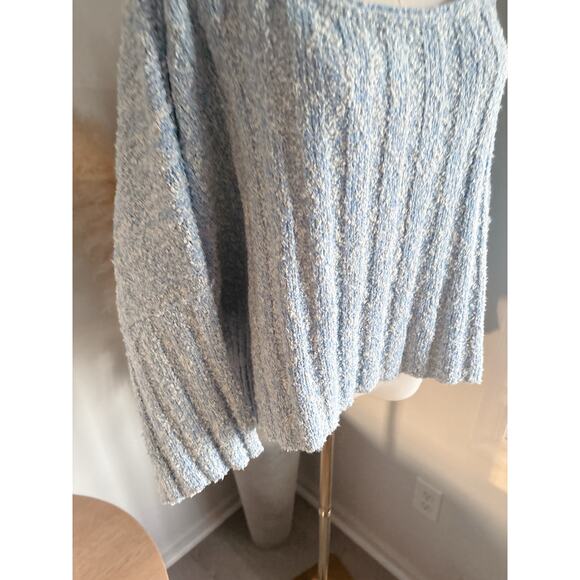 Free People Good Day Ribbed Blue Oversized Cropped Sweater Womens Medium - Picture 5 of 11